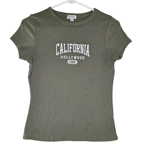 Y2K Style Faded Rose Hollywood California Green Crop Top Size L - Picture 1 of 11